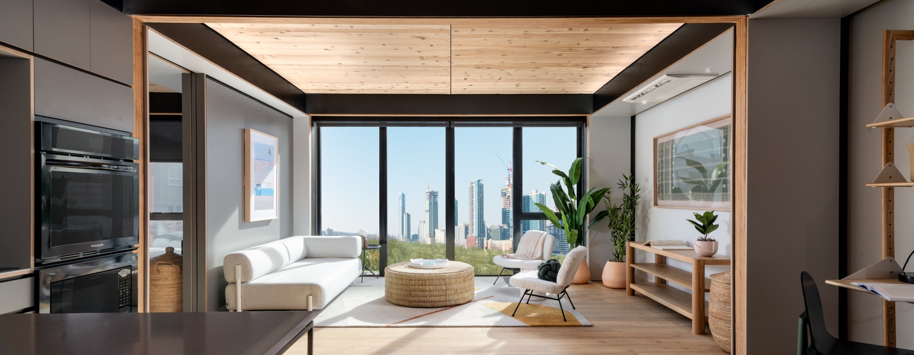 1-Bedroom living area with downtown view